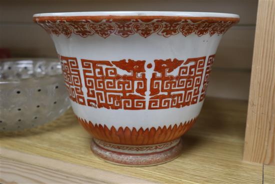 A Chinese rouge-de-fer jardiniere, Qianlong mark but 19th century diameter 25.5cm